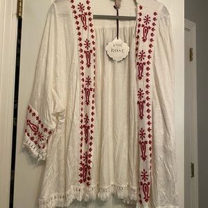 White Cardigan with Red Lace